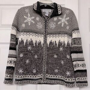 Heirloom Collectibles Christmas Collection 2004 Zip Sweater Snowflakes Gray Sz S